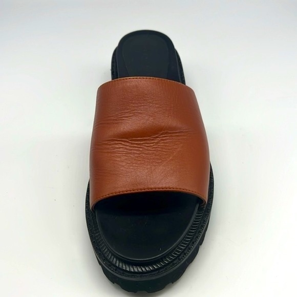 Aerosoles - Lucas Brown Leather Open Toe Chunky Black Soles Slide Sandals Size 8 - Picture 11 of 15